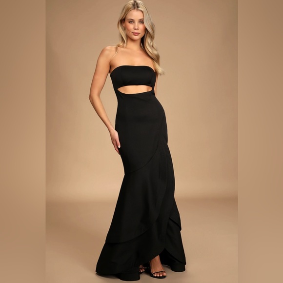 LULUS Fabulous Festivities Strapless Ruffled Trumpet Dress Black SZ S - Picture 12 of 12